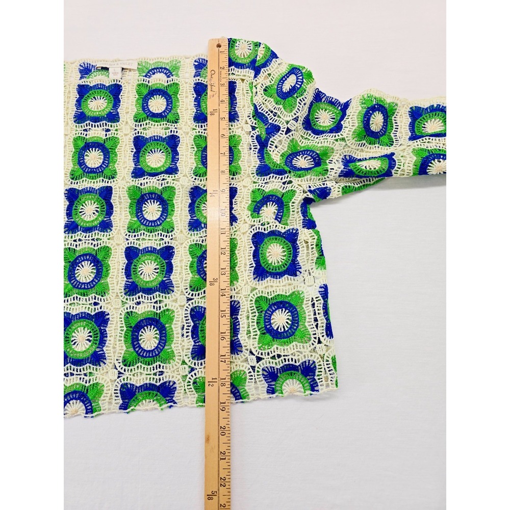 Chelsea & Violet Bonnie Granny Square Crochet Top Blue Green Long Sleeve Sz L - Picture 4 of 7